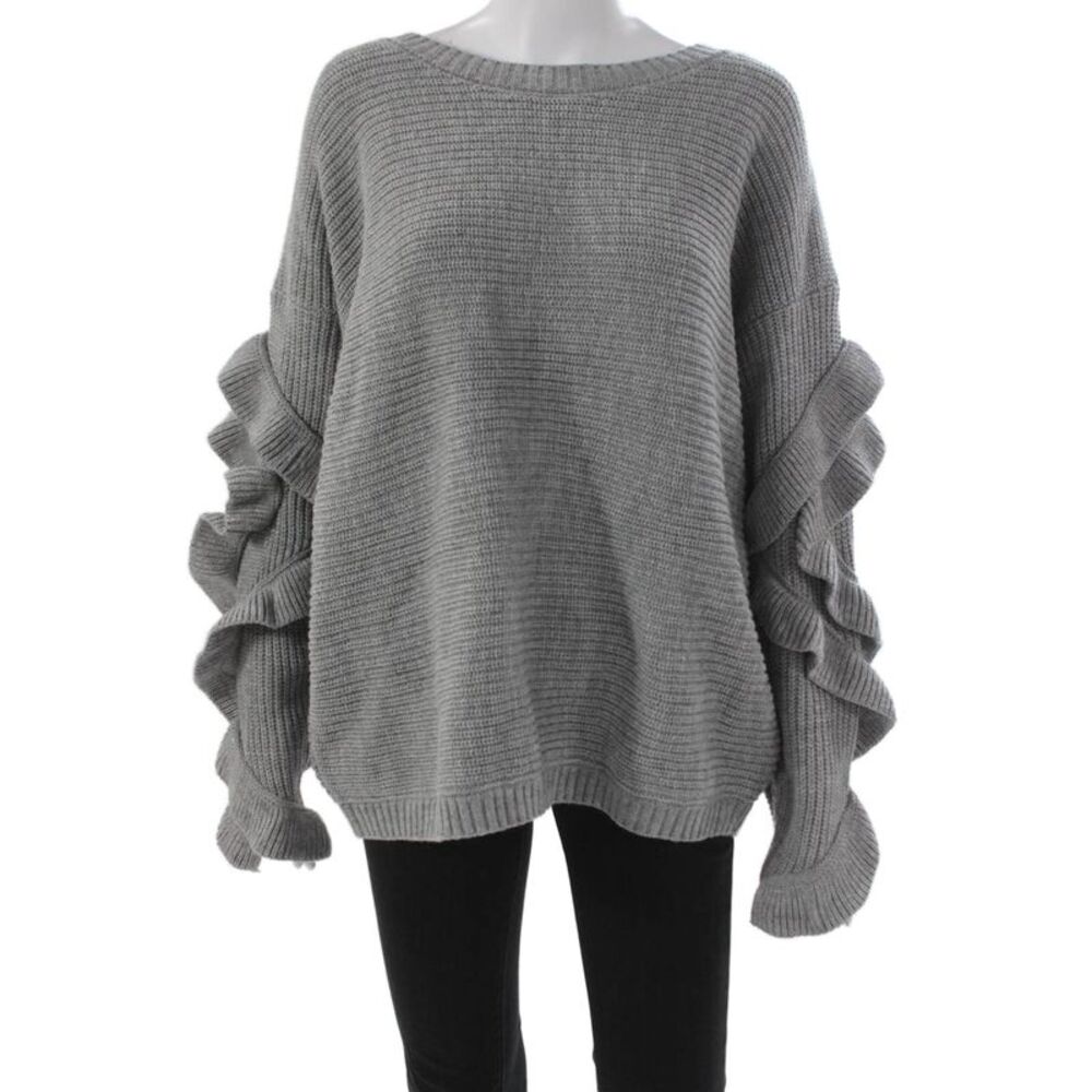Tina Demel Womens Pullover Sweater Boat Neck Long Sleeve Gray Acrylic Size M